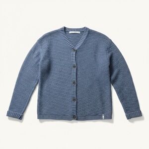 Woolrich Blue Textured Knit Wool Blend V-Neck Cardigan Sweater S Preppy Academia